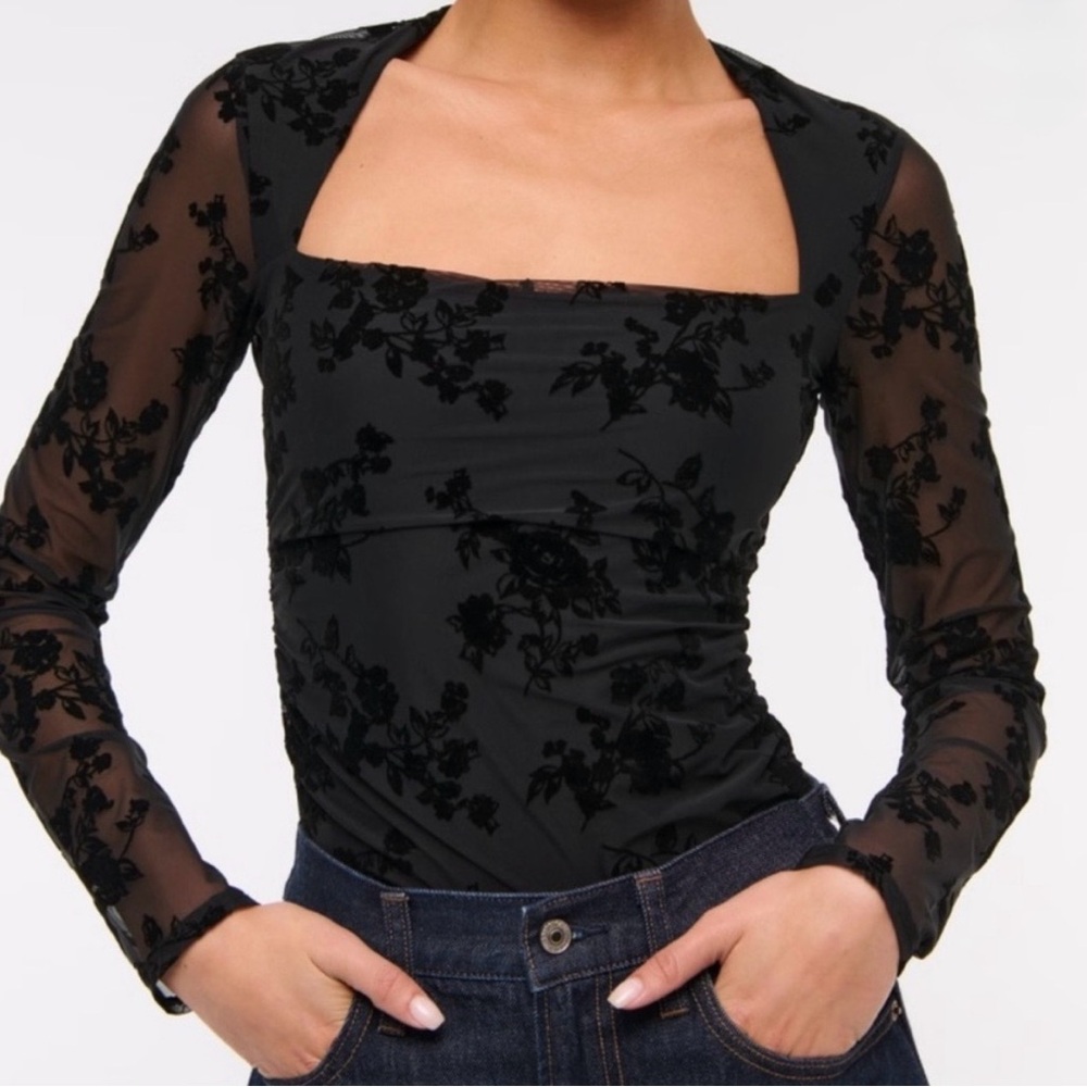 Abercrombie & Fitch Black Floral Mesh Blouse